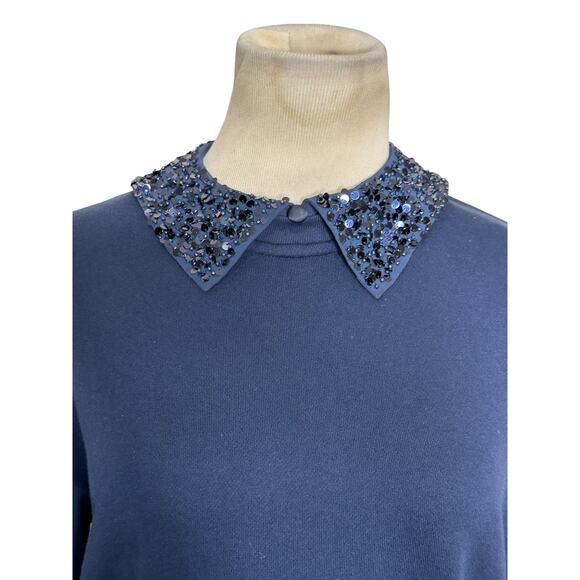 J. Crew navy blue long sleeves sequin collar detail top size XS - Picture 5 of 14